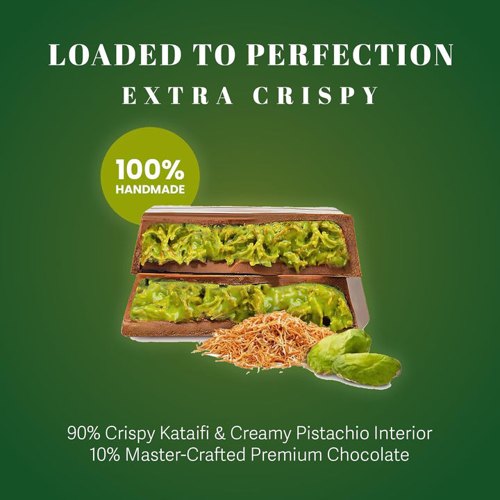 Luxury Dubai Chocolate Bar – Belgian Chocolate Filled with Pistachio Cream,