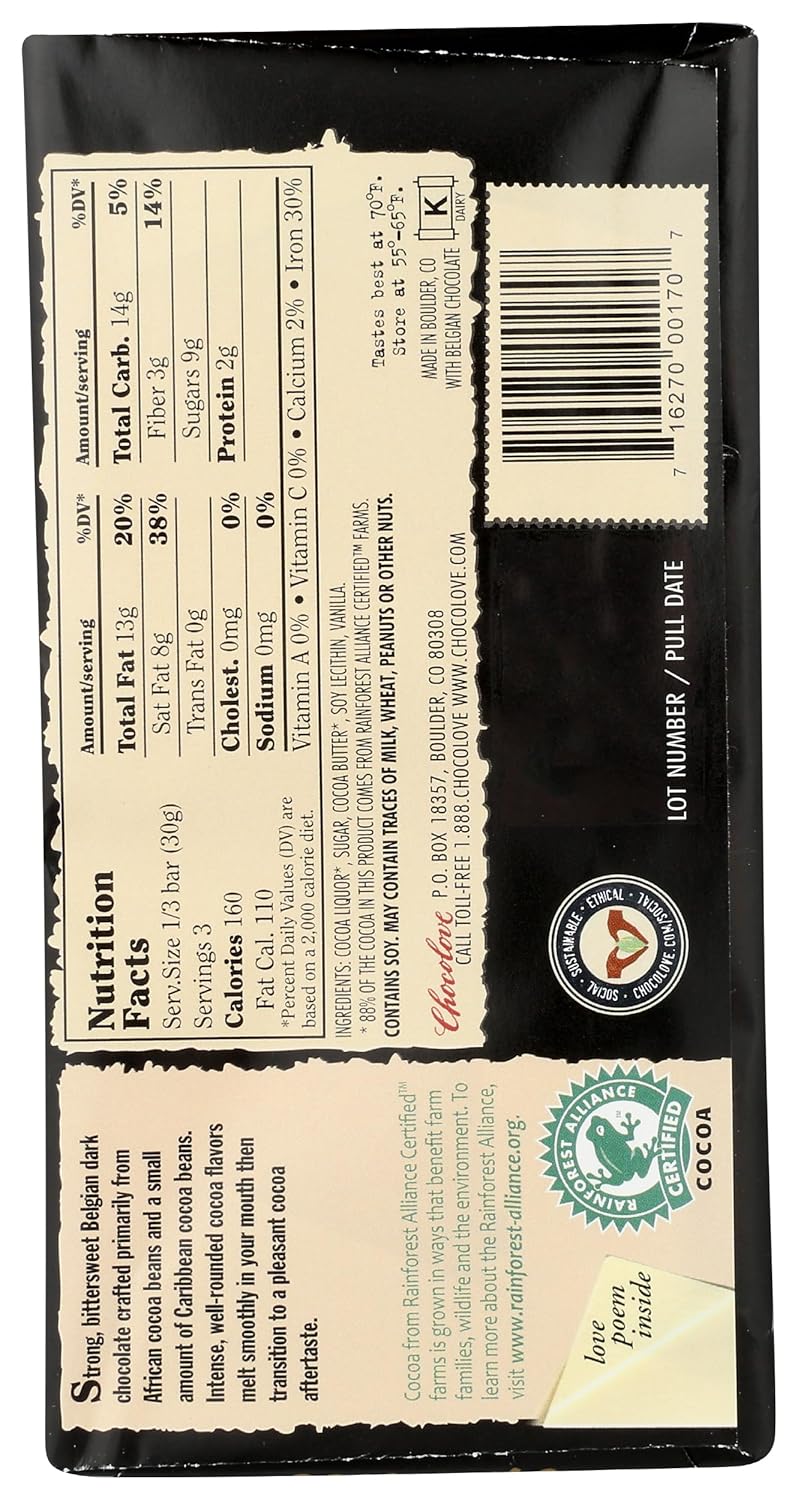 Chocolove Strong Dark Chocolate, 3.2 oz