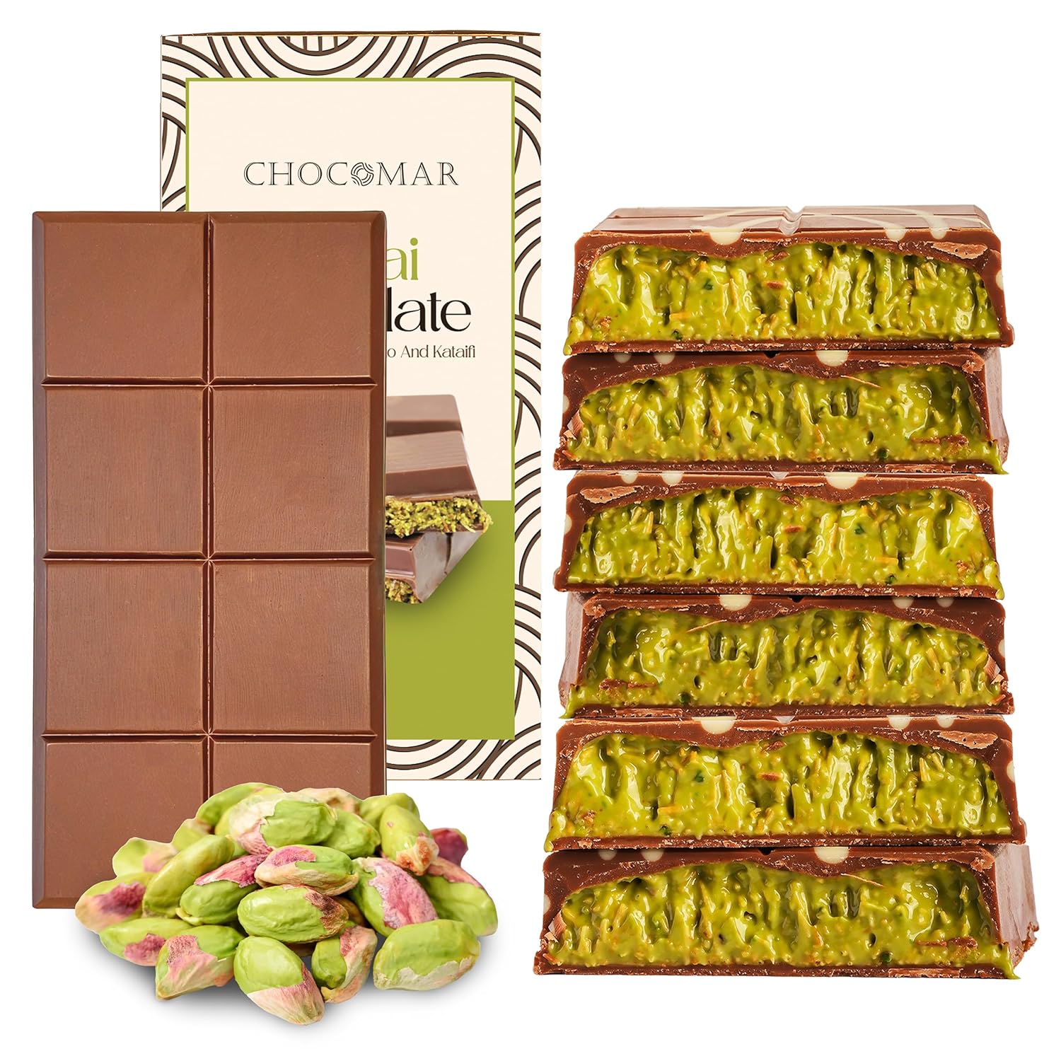 Luxury Dubai Chocolate Bar – Belgian Chocolate Filled with Pistachio Cream,